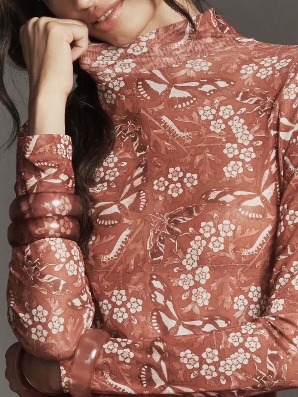 Anthropologie Mesh Turtleneck Top, Red Motif, XS - Picture 3 of 4